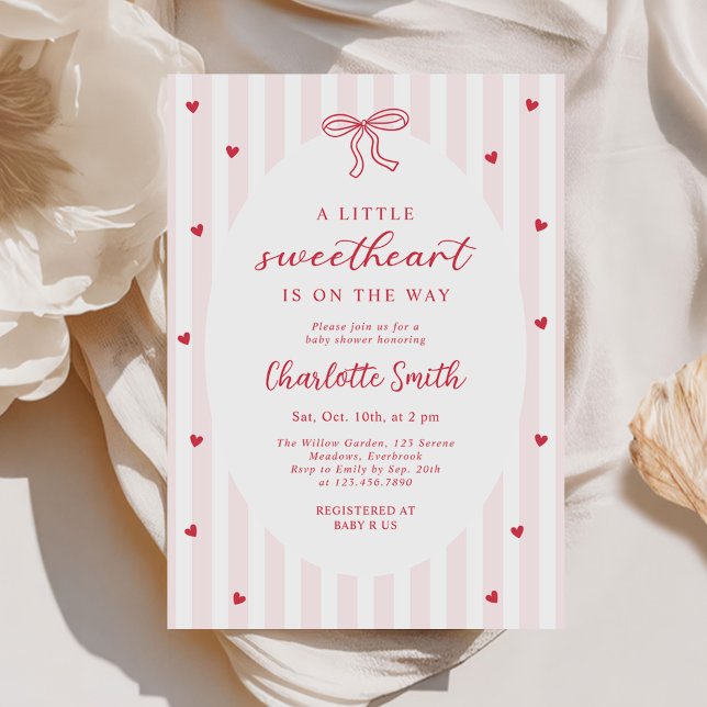 Red Bow Hearts Valentines Baby Shower Invitation (Creator Uploaded)