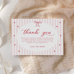 Red Bow Hearts Valentines Baby Shower Thank You Card