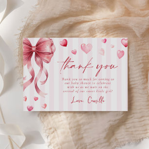 Red Bow Hearts Valentines Baby Shower Thank You Card
