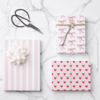 Red Bow Hearts Valentine's Day Gifts Wrapping Paper Sheet