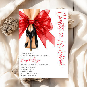 Red Bow High Heels Forty 40th Birthday Party Photo Invitation