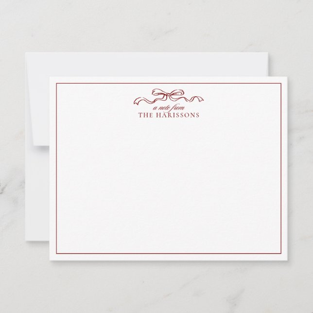 Red Bow Holiday Border Note Card (Front)