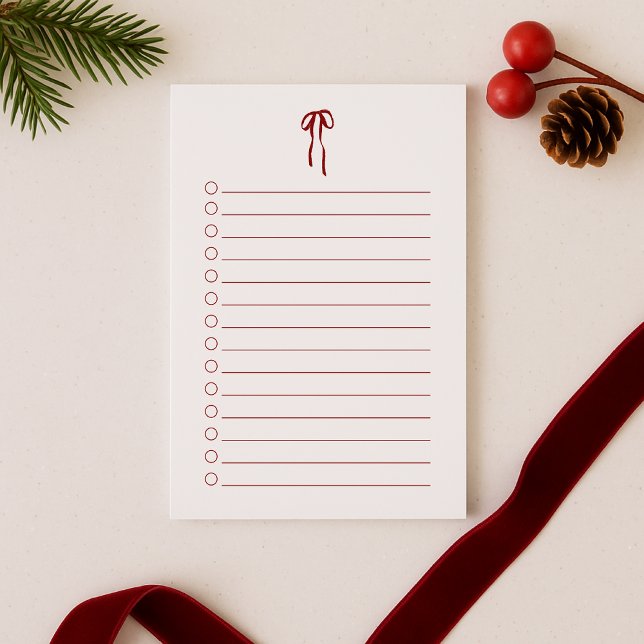 Red Bow Holiday Checklist To-Do List Notepad (Creator Uploaded)