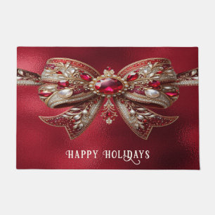 Red Bow Holiday Doormat