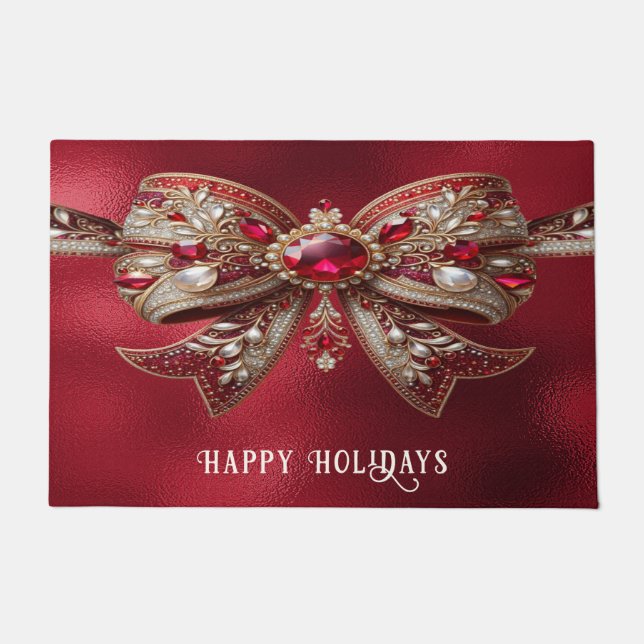 Red Bow Holiday Doormat (Front)