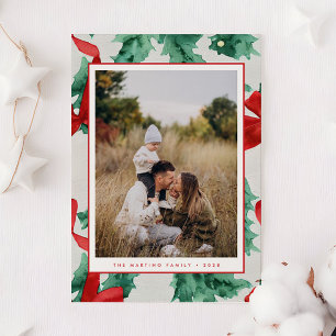 Red Bow Holiday Greenery Photo Christmas Card