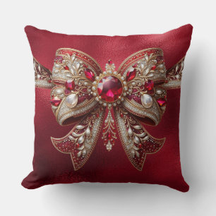 Red Bow Holiday Throw Pillow