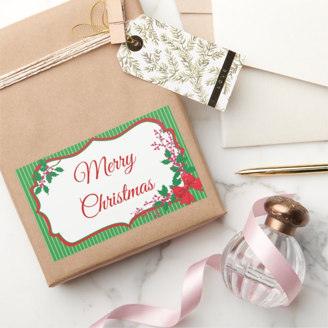 Red Bow Holly Christmas Frame Sticker (Gifting)