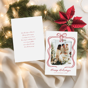 Red Bow Illustration Photo Holiday Card