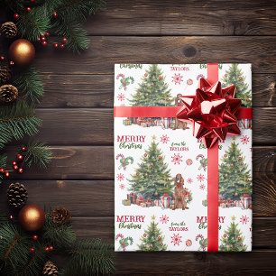 Red Bow Irish Setter Dog Holiday Tree Wrapping Paper