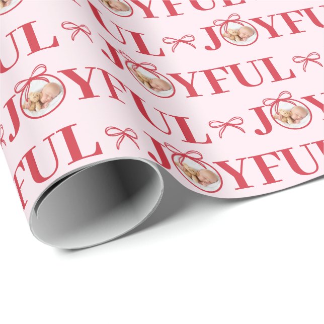 Red Bow Joyful One Baby Christmas Pink Wrapping Paper (Roll Corner)