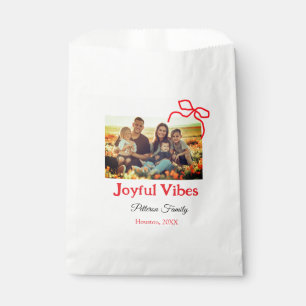 Red bow joyful Vibes add family name photo christm Favour Bag