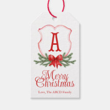 Red Bow Merry Christmas Crest Gift Tag - A