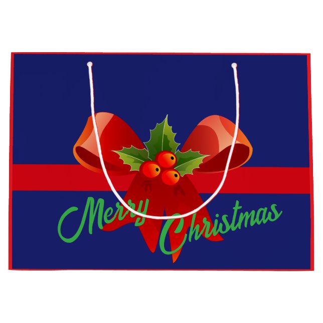 Red Bow Merry Christmas Large Gift Bag (Front)