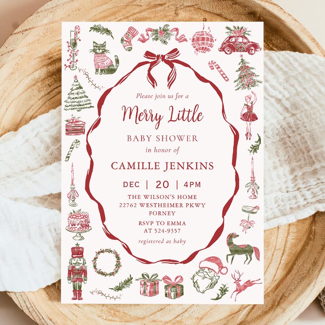 Red Bow Merry Little Baby Shower Invitation (Créateur téléchargé)