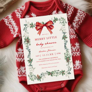 Red Bow Merry Little Christmas Baby Shower Invitation