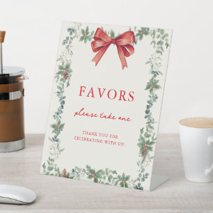Red Bow Merry Little Holiday Party Favors Pedestal Sign