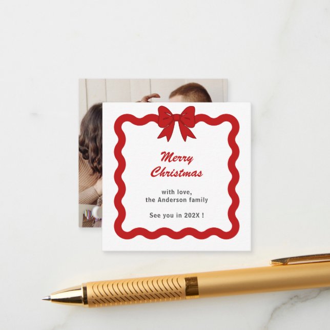Red Bow Mini Photo Christmas Holiday Card (Front/Back In Situ)