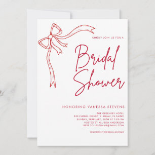Red Bow Minimal and Chic  Bridal Shower  Invitation