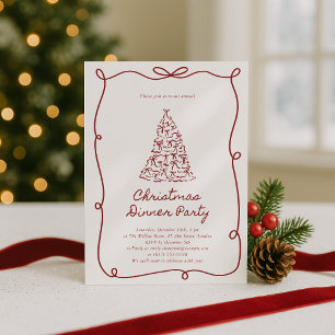 Red Bow, Noël Tree Party Invitation