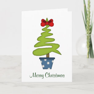 Red Bow on Christmas Tree+Wreath Holiday Card
