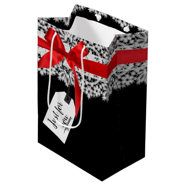 Red Bow On Lace Medium Gift Bag (Front Angled)