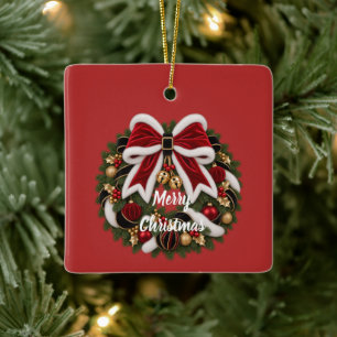 Red Bow Ornaments Gold Pine Cone Christmas