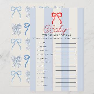 Red Bow & Pale Blue Stripes Baby Word Scramble