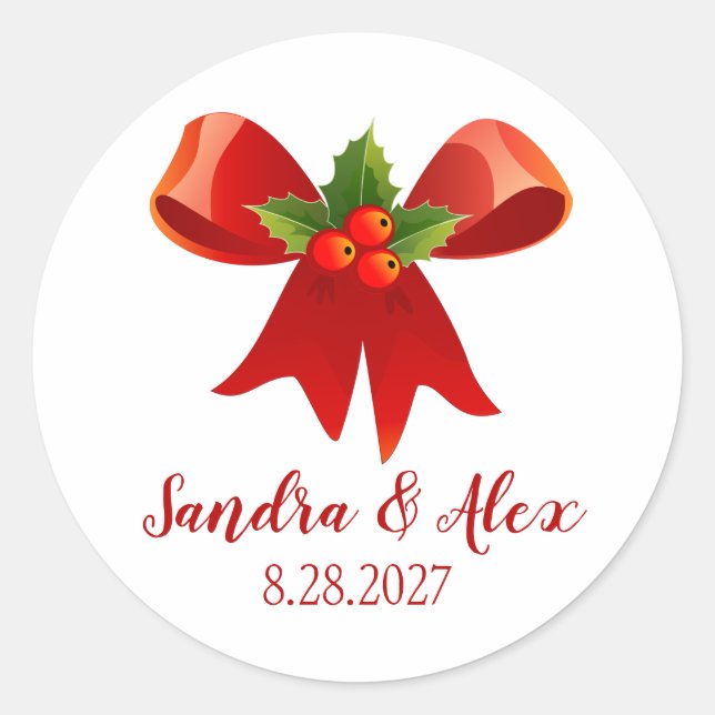 Red Bow Personalized Christmas Stickers (Front)