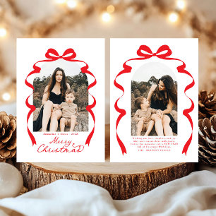 Red Bow Photo Merry Christmas Arch Holiday Card