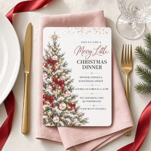 Red Bow Pink Christmas Tree Dinner Party Invitation