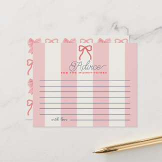 Red Bow & Pink Stripes Baby Shower Advice Card