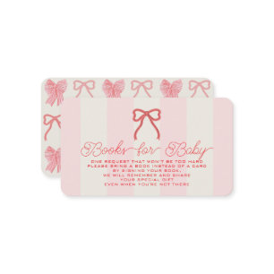 Red Bow & Pink Stripes Baby Shower Book Request Enclosure Card