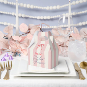 Red Bow & Pink Stripes Baby Shower Favor Box