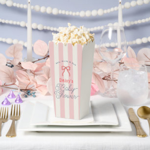 Red Bow & Pink Stripes Baby Shower Popcorn Favor Box