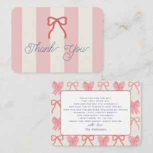 Red Bow & Pink Stripes Baby Shower Thank You Card