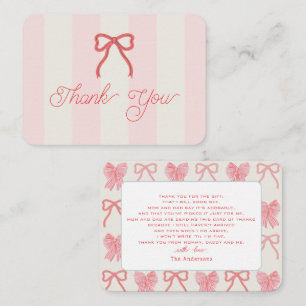 Red Bow & Pink Stripes Baby Shower Thank You Card