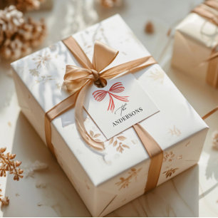 Red bow ribbon Script Family holiday Favour Tags