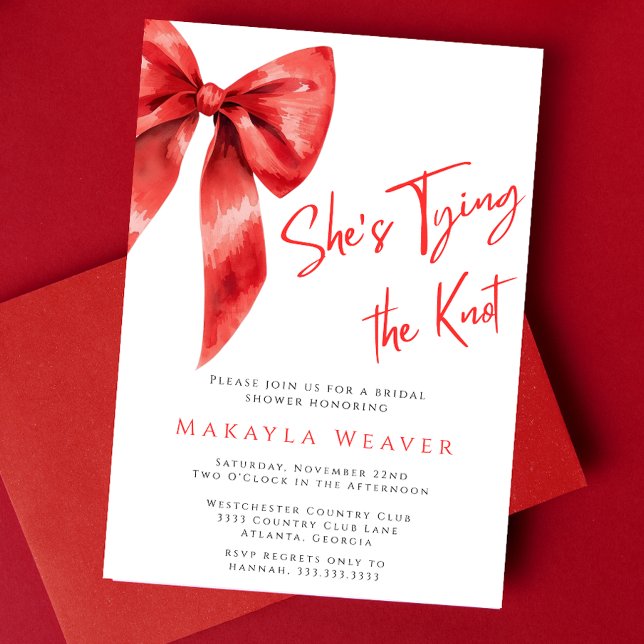 Red Bow She’s Tying the Knot Bridal Shower Invitation (Creator Uploaded)
