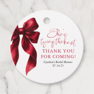 Red Bow She's Tying the Knot Bridal Shower Favour Tags