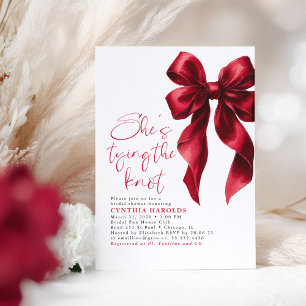 Red Bow She's Tying the Knot Bridal Shower Invitation