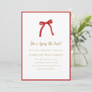 Red Bow She's Tying the Knot Bridal Shower Invitation
