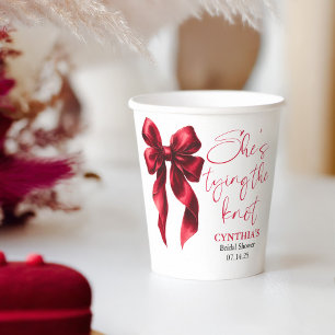 Red Bow She's Tying the Knot Bridal Shower Paper Cups