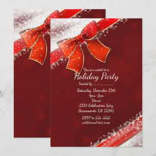 Red Bow & Sparkles Christmas Holiday Invitations