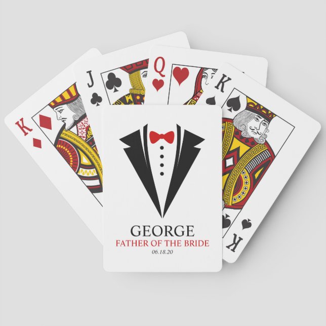 Red Bow Tie "Father of the Bride" Wedding Party Playing Cards (Back)