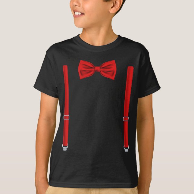 Red Bow Tie With Suspenders Funny Wedding T-Shirt (Front)