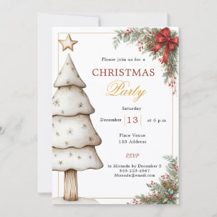 Red bow tree Christmas Party Invitation