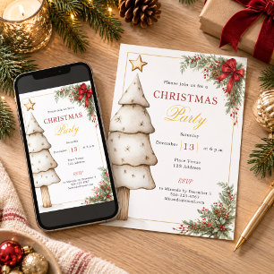 Red bow tree Christmas Party Invitation