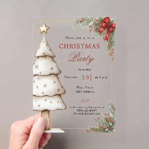 Red bow tree clear lucury Christmas Party Acrylic Invitations