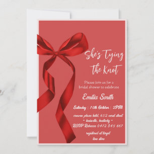 Red bow tying the knot bridal shower invitation